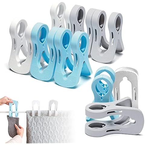 Clothes Pegs, Pack of 9 Towel Clips, Beach Towel Clips, Double Large Clothes Clips, Windproof Clips On The Beach And Sun Loungers, for Clothes, Beach Towel (White, Blue, Gray) Cover