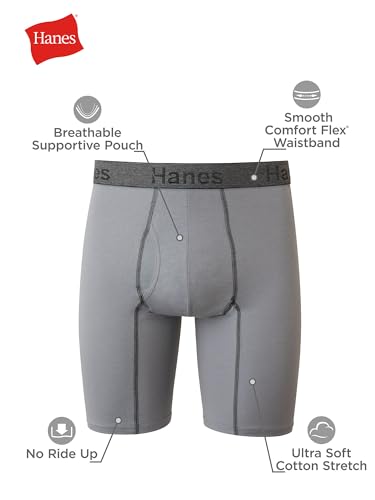 Hanes Men's 3-Pack Comfort Flex Fit Ultra Soft Long Leg Boxer Brief, assorted, Large