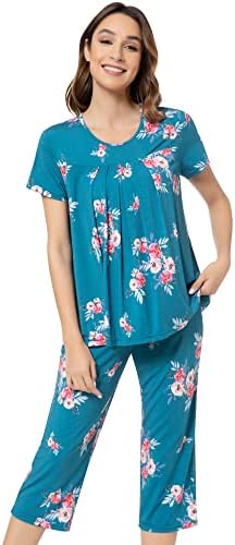 NACHILA Bamboo Pajamas for Women Soft Capri Pants Short Sleeve Co...