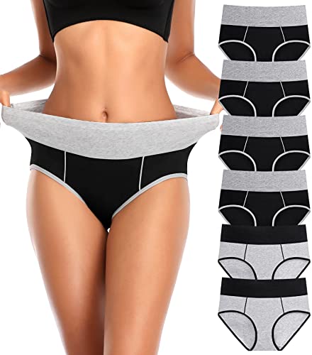 Cotton Plus Size Underwear for Women High Waisted Briefs No Muffin Panties 6 Pack