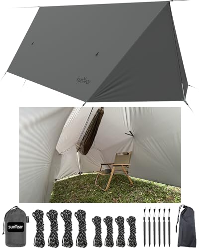 Sunyear Hammock Rain Fly Waterproof - Premium Hammock Tarp with Doors to Stay Warm and Dry in All Seasons | Portable and Lightweight Camp Rain Fly with All Installations Included | 11 Ft / 2lbs
