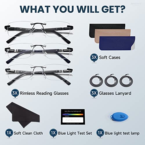 Gaoye 3 Pack Rimless Reading Glasses With 3 Stylish Leather Cases For Men Women, Blue Light Blocking Magnifying Readers(2.5X) #TOP1