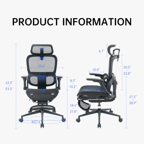 Image of SIHOO B300 PRO Ergonomic Office Chair with Footrest, Adjustable Mesh Desk Chair with 4-Directional Lumbar & Height-Adjustable Backrest, 6D Armrests, Swivel Computer Chair for Long Hours, Black