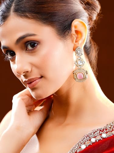 Image of Rubans Drop Earrings American Diamond Crystal Stylish Trendy Jewellery Gift for Women & Girls
