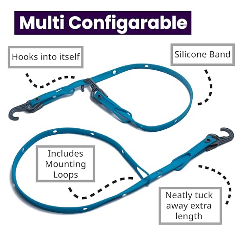 Image of Mella Link Latch Multi-Configuration Adjustable Bungee Cords with Hooks - Flat Silicone Bungee Straps with Hooks - Expandable 8 inch-36 inch Bungee Tie Down Fastening System (3-Pack)