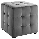 Modway EEI-3577-GRY Contour Tufted Button Cube Performance Velvet Ottoman, Gray 15.5'L x 15.5'H