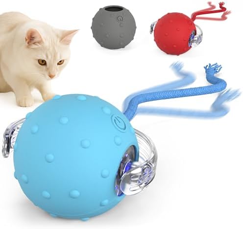 PetTec® Katzenball Elektrisch mit Schnur 2X [INTERAKTIVES KATZENSPIELZEUG] - Automatischer Spielball für Katzen - Intelligenter & Selbstrollender Spielzeug Ball - Cat Chase Interac