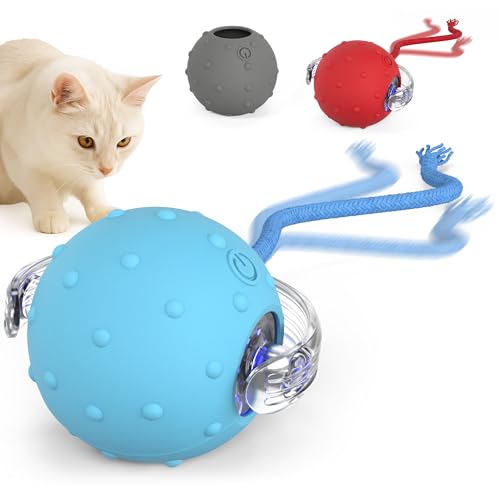 PetTec® Katzenball Elektrisch mit Schnur 2X [INTERAKTIVES KATZENSPIELZEUG] - Automatischer Spielball für Katzen - Intelligenter & Selbstrollender...