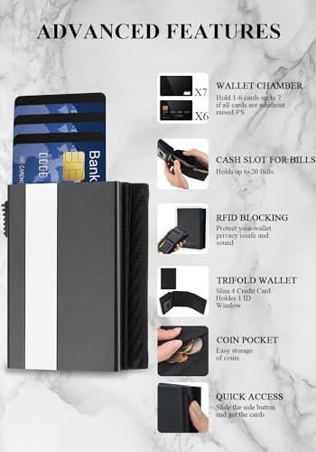 Ridge Wallets for Men, Leather & Aluminum-Trifold Wallets for Men | Pop Up Wallet for Men Holds 12 Cards,20 Bills,Coins,ID Window,RFID Minimalist Wallet for Men,Men's Wallet for Men's Gifts3