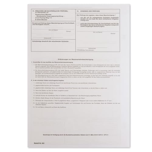 mashpaper A.TR. ATR Warenverkehrsbescheinigung Formular für Laserdrucker Menge wählbar 10, 50 oder 100 Stück