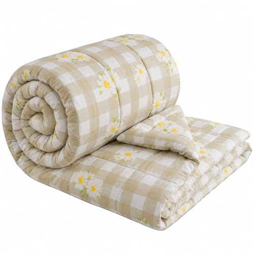 Image of Cozysoft Reversible AC Comforter Set| 220 GSM, Daisy Petal Check Double Bed | Lightweight Ultra Soft Microfiber Comforter| Quilt /Blanket /Duvets for All Weather