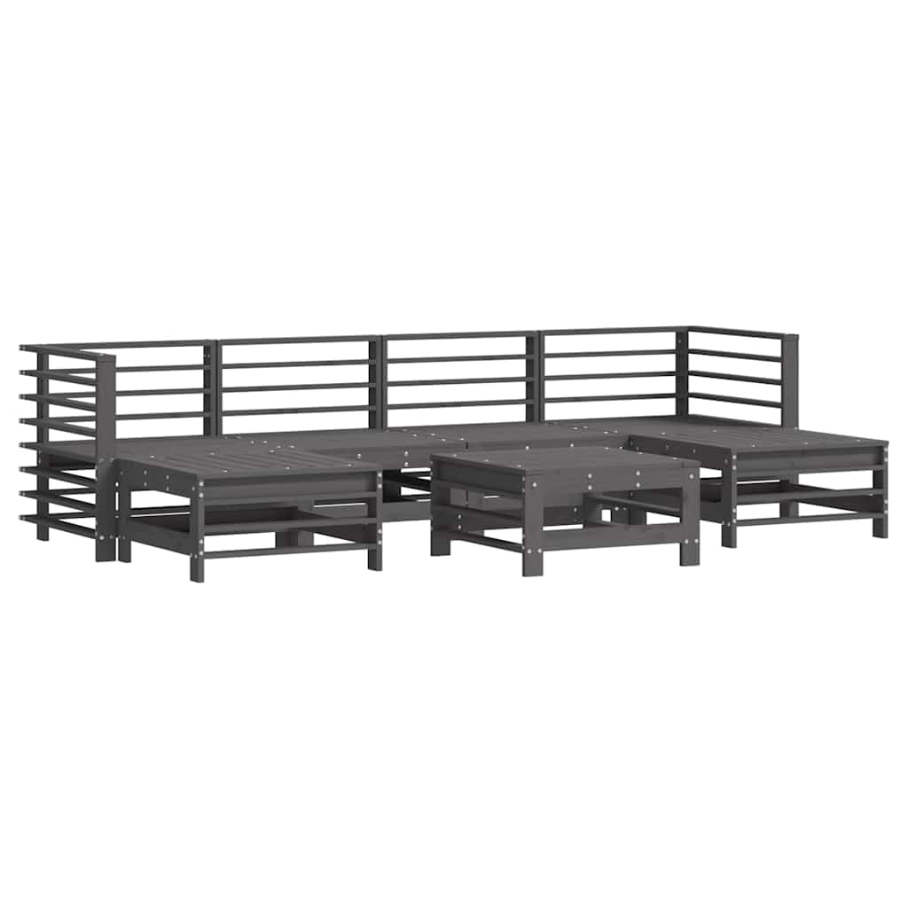 Set di mobili da giardino, 7 pezzi, in legno di pino massello, grigio
