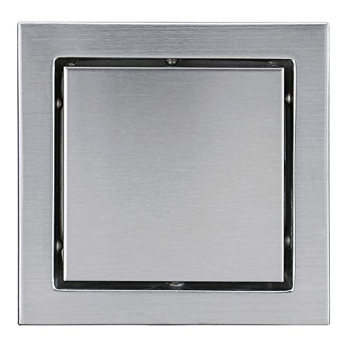 RANDOM Brushed Steel Floor Drain 6-inch SUS304 Stainless Steel Square Shower Floor Drain with Tile Insert Grate Removable Multipurpose Invisible Look or Flat Cover. (Wide-brimmed)