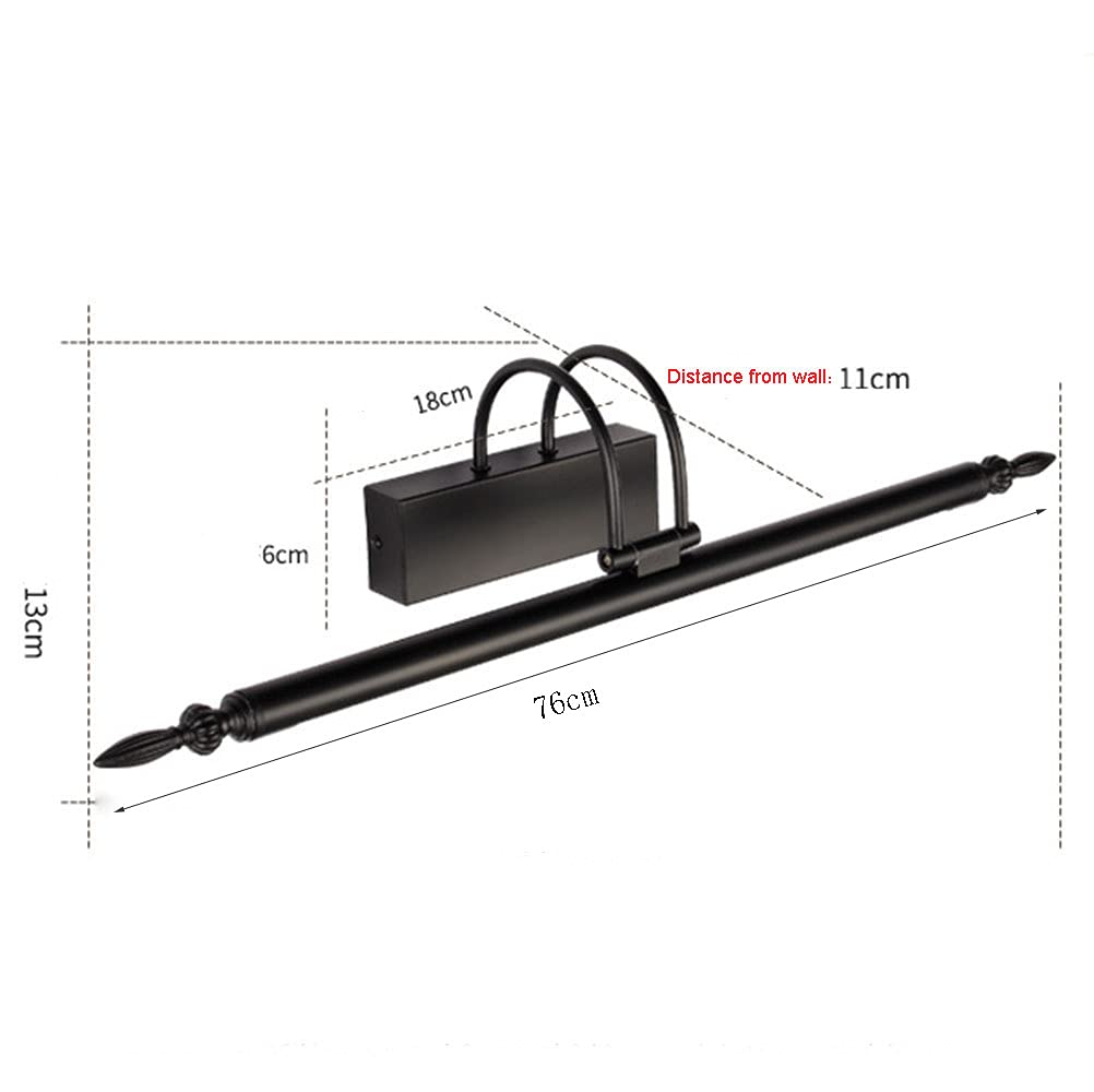 Retro LED Spiegellampe Schwarz Design Spiegelleuchte Schmiedeeisen Spiegel Frontlicht IP44 Wandleuchte Badezimmer Wasserdicht Beschlagfrei Toilette Badezimmer Spiegellicht L76CM,76cm white light