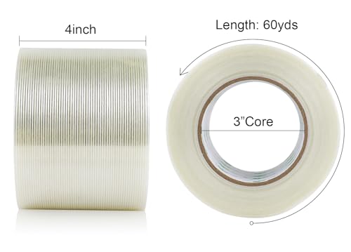 Image of BOMEI PACK Wide Strapping Tape, 4Inch Heavy Duty Reinforced Packing Tape, Fiberglass Filament 60yds 5.5Mil