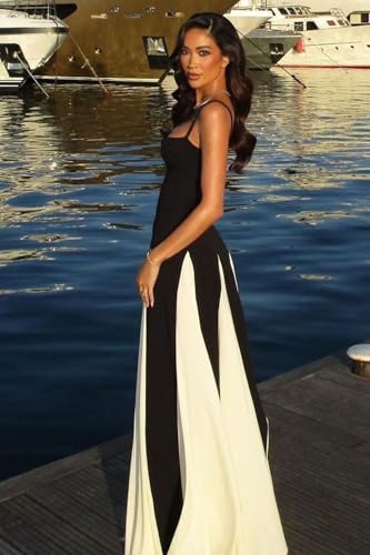 Spaghetti Straps Women‘s Maxi Party Dress Patchwork Pleated Wedding Guests Wedding Guests Dresses EEM1123