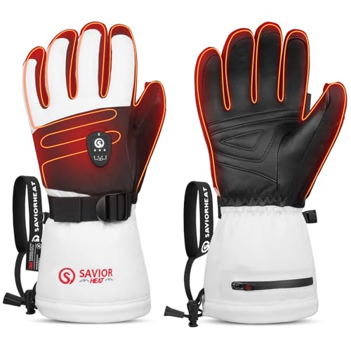 SAVIOR HEAT Heated Ski Gloves 2.0 for Men Women 7.4V 3000mAh Fast Charging Electric Rechargable Batteries 3M Thinsulate Waterproof Touchscreen Bluetooth App Snowboarding Ice Skating Gloves 3