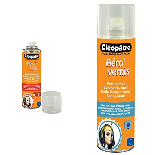 Cléopâtre - ACP250 - Aero'Colle - Aérosol de Colle permanent - 250 ml & AVM250 - Aéro'Vernis - Aérosol de Vernis Mat - 250 ml