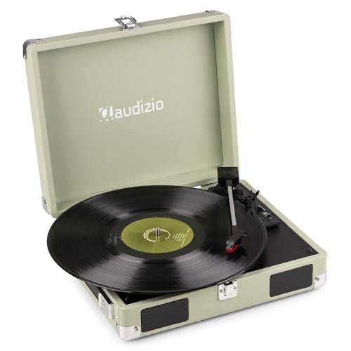 Audizio RP111G - Tocadiscos Retro Tipo Maleta con Altavoces Integrados, 3 velocidades 33/45/78 RPM, Salida RCA y Auriculares, diseño portátil Vintage de Cuero Ligero, Colo Verde