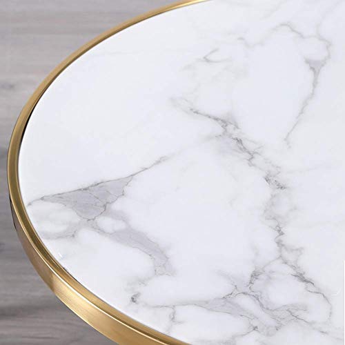 Table basse ronde en marbre blanc et structure design dorée de salon