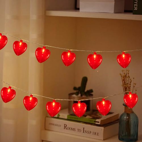 Abeja 8.5Ft Red Heart String Light, Valentine Day Decoration Lights with10 Red Heart, Connectable Fairy Heart String Lights for Valentine's Day Bedroom Wedding Anniversary Outdoor Indoor Decor