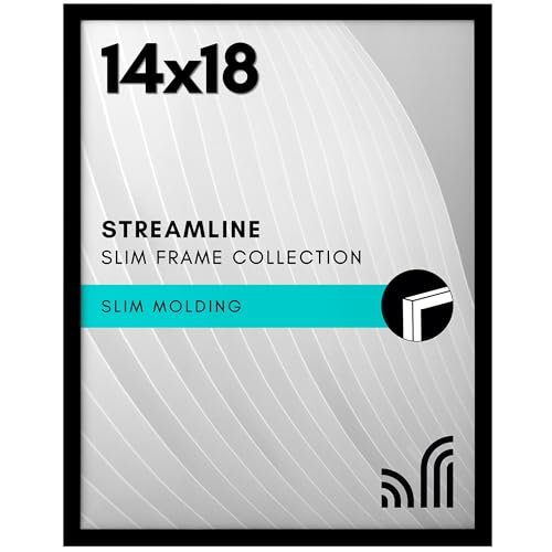 Americanflat 14x18 Picture Frame with Polished Plexiglass - Streamline Collection - Thin Border Picture Frame for Wall Display - Hanging Hardware Included - Black