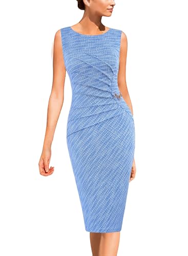 Image of VFSHOW Womens Work Office Business Casual Sleeveless Ruched Elegant Professional Church Cocktail Party Pencil Sheath Dress