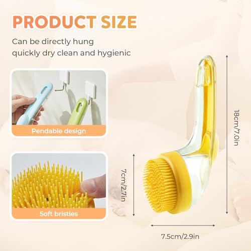 Image of Pet Bath Brush with Shampoo Dispenser, Dog Bath Brush and Grooming Massage Brush for Dogs & Cats, Easy Dog Washing Brush for Short and Long Hair, Coarse and Fine Teeth 2pcs (Yellow)