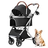 POUSSETTE POUR CHAT SÛRE ET CONFORTABLE : Équipée de roues pivotantes à 360° avec amortisseurs et d'un frein au pied, cette poussette pour chien se déplace aisément sur les terrains légèrement accidentés, l'herbe et les routes pavées. Lorsque le panier est ouvert, deux ceintures de sécurité maintiennent votre animal en toute sécurité.