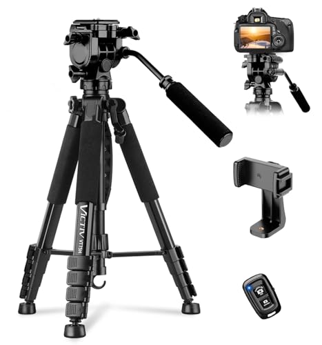 Camera Tripod, 75” Heavy Duty Tripod for Camera with Phone Holder and Travel Bag, Compatible with Video Camera, DSLR, Spotting Scopes, Camcorder, GoPro, Cell Phone, Max Load 16LB (Black)