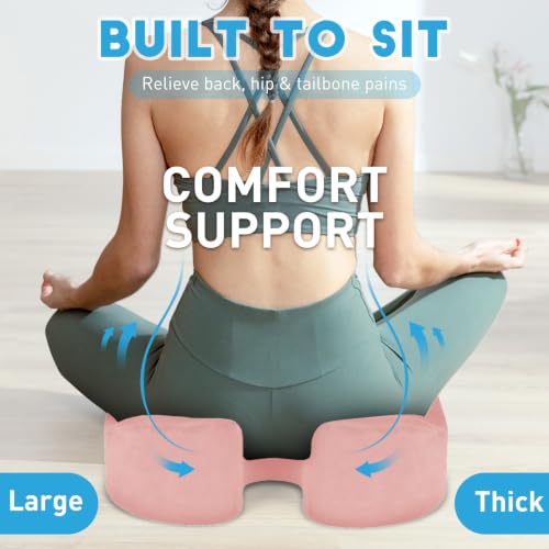 Image of BlissTrends Extra Thick Seat Cushion for Office Chair & Car Seat, Pink | Tailbone & Sciatica Relief, Ergonomic Support, High-Density Memory Foam, Comfort for Extended Sitting