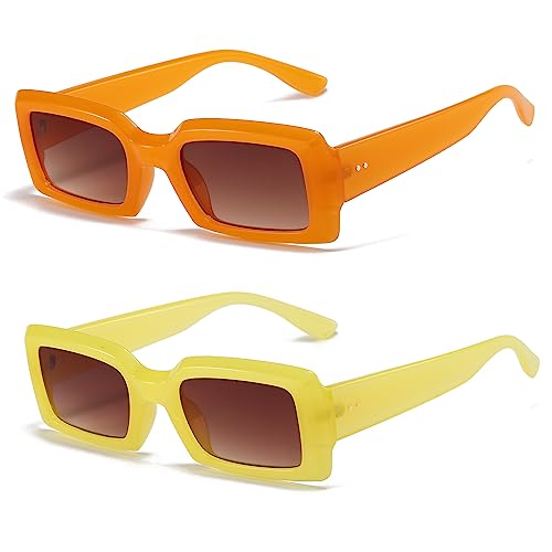 Yueluqu Gafas De Sol Rectangulares Retro De Los Años 90, Cuadradas, Color Nude, Marco Grueso, Accesorios De Moda, Naranja Amarillo, Medium Yueluqu Gafas De Sol Rectangulares Retro De Los Años 90, Cuadradas, Color Nude, Marco Grueso, Accesorios De Moda, Naranja Amarillo, Medium