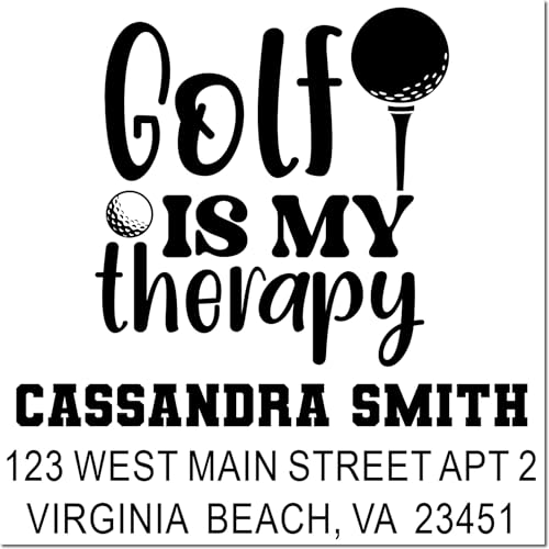 Image of Golf Therapy Design, Therapy Gift, Personalized 3-Line Rubber Stamper, Standard 1-5 /8 Square Wood Handle, for Golfers and Therapists, Unique, Custom, Made-to-Order Stamp