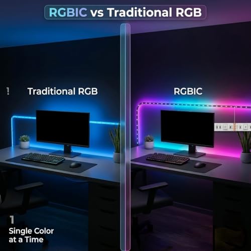 Image of RGBIC LED Strip Lights 5M with App Control & Music Sync, RGB Lights for Room, Gaming Setup & Bedroom Decoration, 140+ Dynamic Modes, 60 LED /m Smart LED Strip Light for Desk & Ambient Lighting