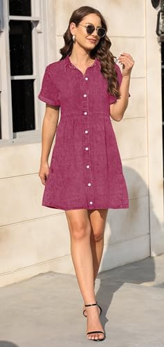 Image of Denim Dress for Women 2026 with Pockets Short Sleeve Jean Dresses for Women