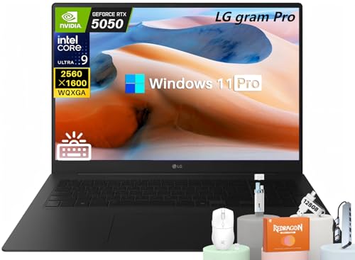 Image of LG gram Pro 17-inch Thin & Lightweight Laptop AI PC, Intel Evo Edition - Intel Core Ultra 9 285H, RTX 5050 8GB, 17 inch WQXGA 144Hz Display, Windows 11 Pro, 32 GB RAM, 4 TB SSD, Backlit Keyboard, Wi-Fi 7