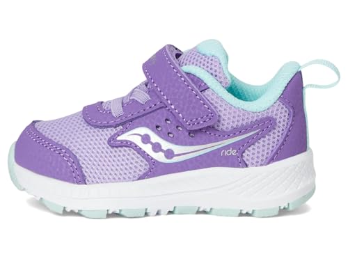 Saucony Kids (Vida) Kids Ride JR. Sneaker, Purple/Turq, 8.5 Wide US Unisex Toddler4