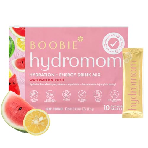 Image of Boobie Hydromom Superfood Electrolyte Drink Mix, Watermelon Yuzu | Refreshing Energy & Hydration Boost for Mamas | On-The-Go & Travel Essentials for Pregnancy, Lactation, & Beyond, 10 Packets