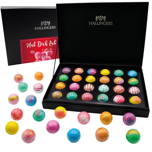 Hallingers Hab Dich Lieb - Set de regalo para enamorados de San Valentín 24 bombas de baño, listo para regalar (juego), ideas de regalo de Navidad y regalos calendario de Adviento | Felicitaciones sí