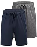 Ekouaer Herren Schlafanzughose Kurz Unifarbene 2er Pack Schlafhose Pyjamahose Freizeithose Loungehose Schlafshorts für Männer mit Taschen Dunkelgrau + Blau XL