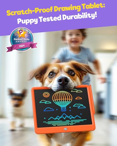 Image of TEKFUN 12 Inch LCD Writing Tablet for Kids, Coloring Drawing Pad, Mess Free Doodle Board, Airplane Travel Toys for Boys and Toddlers, Road Trip Essentials, Gifts for 3-8 Year Old Girls (Orange)