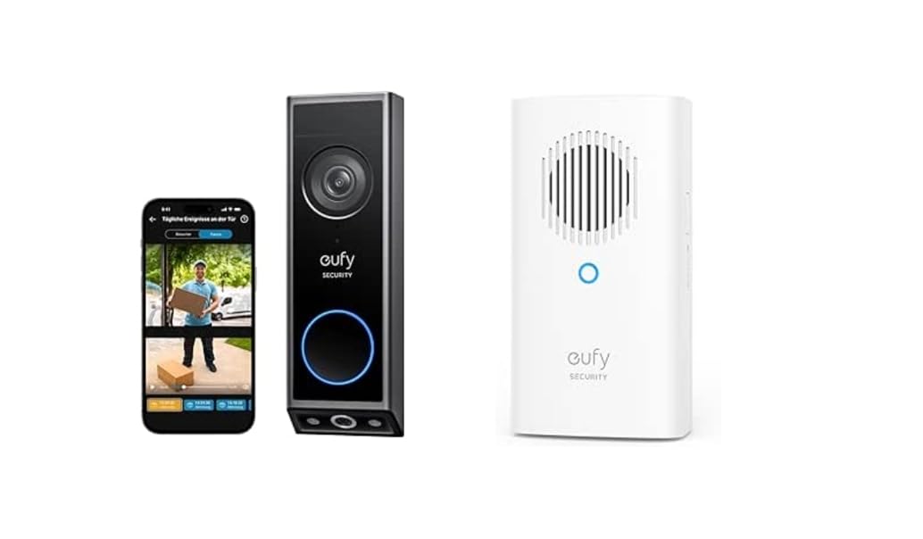 eufy Security Video türklingel E340,Add-on Chime,Dual türklingel mit Kamera mit Paketerkennung, 2K Full HD Farb-Nachtsicht, Kabel- oder Akkubetrieben, kompatibel mit HomeBase S380