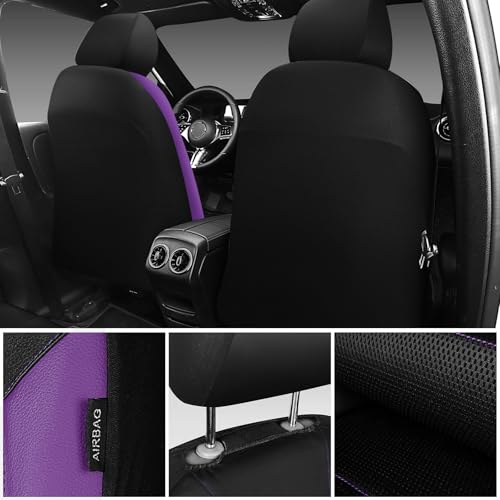 Image of CAR PASS Leather Car Seat Covers Front Seats only, with Air Mesh Front Seat Covers Breathable, Cool Automotive Seat Covers 2 Pack, Universal Fit Most Cars,SUV,Truck,Van Airbag Compatible(Black Purple)