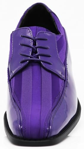 Image of BMY Men's Striped Satin Matching Patent Upper Oxfords Formal Dress Shoes