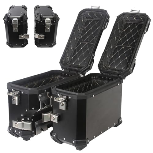 Schwarz/Silber Motorradkoffer Motorrad Seitenkoffer, Aluminium Motorrad Satteltaschen Heckkoffer Gepäck Mit Lederfutter, 38L Koffer Aufbewahrungskoffer (Color : Schwarz)