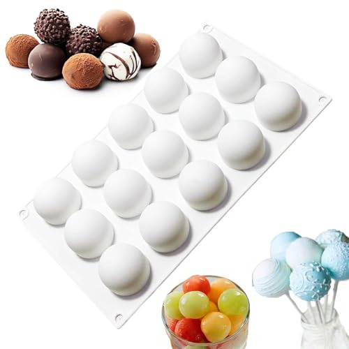 Moule Sphérique en Silicone, 15 Cavités Moules à Chocolat de Sphères Boule Balle, Moule Demi Sphere Silicone, pour Chocolats Gelées Glaces Mousse de Dôme...