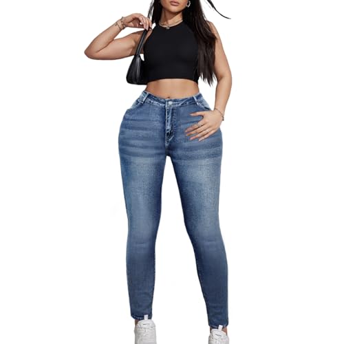 Plus Size Jeans for Women Stretchy Curvy Skinny High Waisted Ankle Pants, Stretch Denim with Curvy Fit