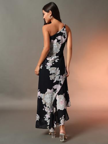 Image of Trend Arrest.ed Women's Floral One-Shoulder Cocktail Dress | Asymmetrical Hem with Lining | Adjustable & Removable Pads | Elegant Fit for Party, Wedding & Special Occasions
