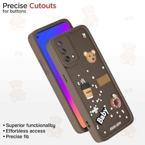 Image of Outlouders Back Cover for Oppo F19 / F19s | Cute Fun Cartoon 3D Bear Silicone | Full Body Protection Bumper Case (Brown)