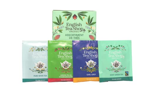 English Tea Shop Assortiment de thés bio - Earl Grey, Thé vert menthe, Thé vert grenade, Thé blanc - Boîte de 20 sachets 4x5 de chaque thé Cover